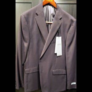 Calvin Klein Men's Slim-Fit Burgundy Windowpane Plaid Sport Coat (48R)